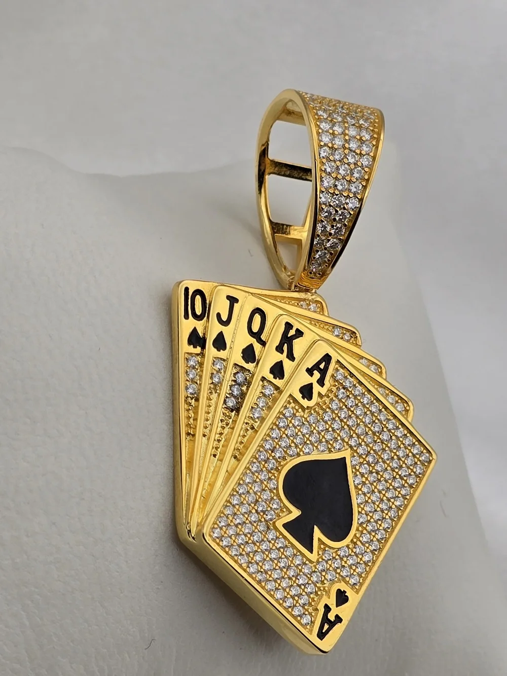 Gold Over Sterling Silver 925 Moissanite Lucky Cards Pendant